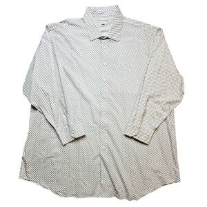 Paul Fredrick Dress Shirt Mens 20 34/35 White Geometric Non Iron Long Sleeve